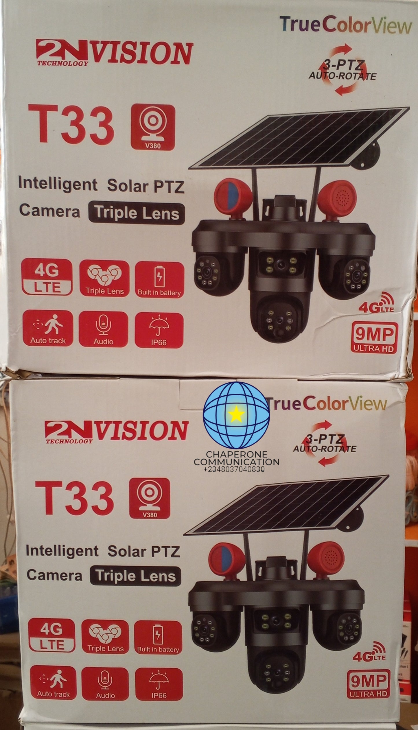 T33 V380 Pro 3-Lens 3-PTZ Solar CCTV Security Camera | Triple View Smart Surveillance