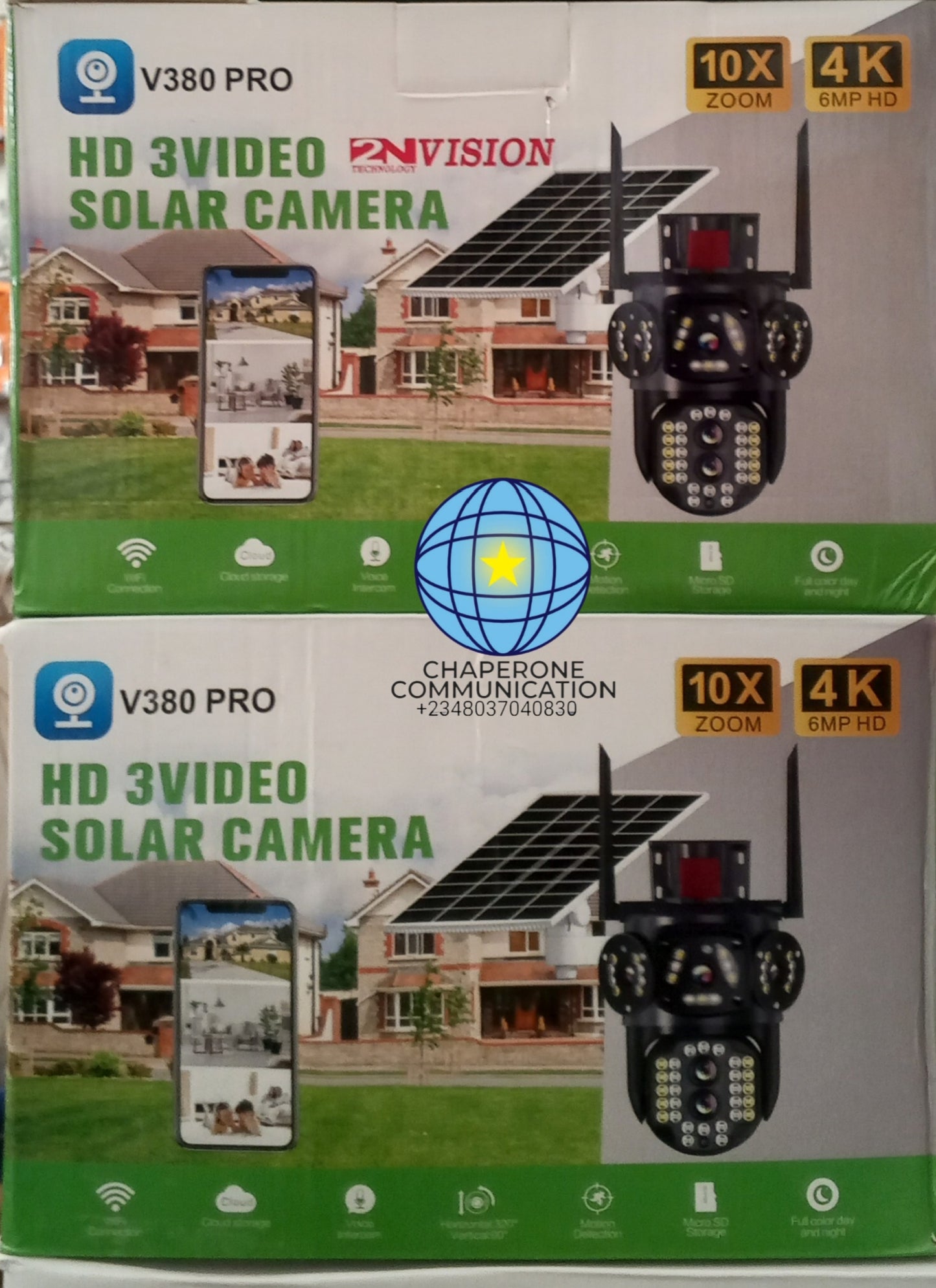 V380 Pro 3-Lens Solar CCTV Security Camera — 360° View | Night Vision | 4G | Outdoor