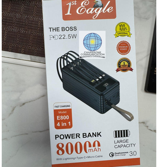 First Eagle 80,000mAh 22.5W Fast Charging Power Bank — LED Flashlight | Multi-Port