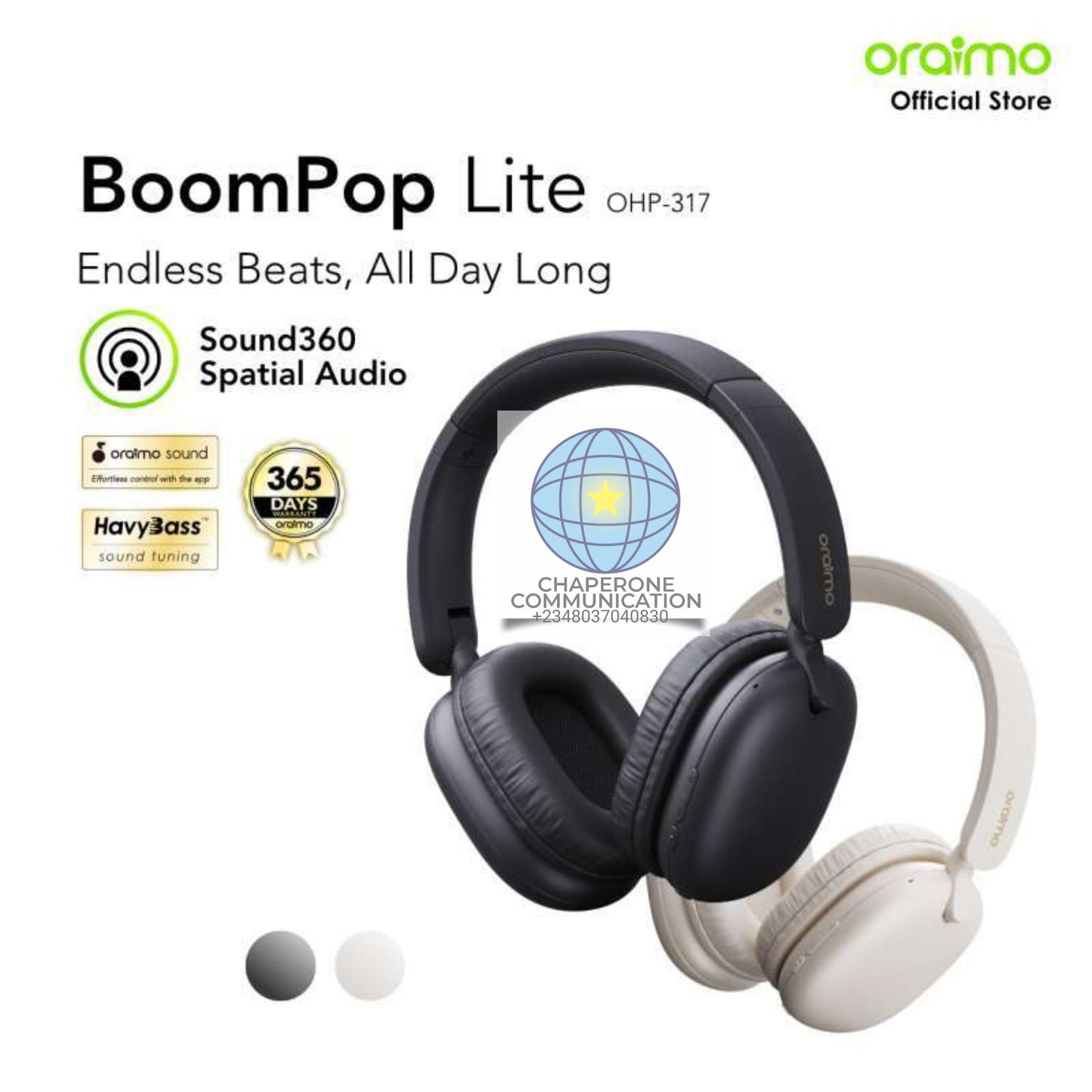 Oraimo Boompop Lite OHP-317 — Wireless Bluetooth Headphone | Heavy Bass | All-Day Comfort