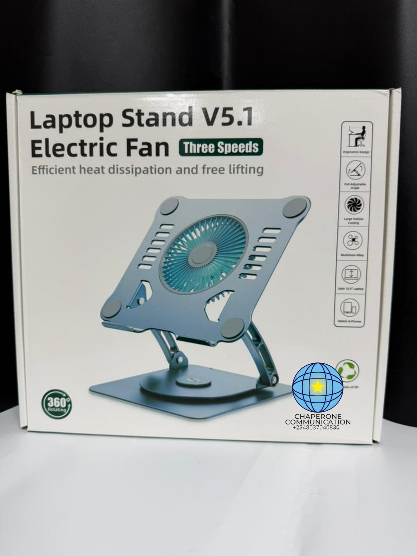 V5.1 Ergonomic Cooling Laptop Stand with Built-in Electric Fan — Adjustable | Anti-Overheating