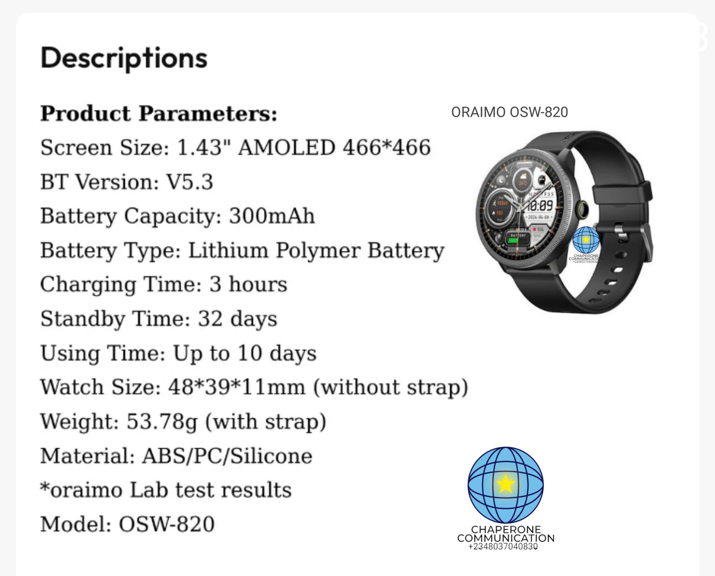Oraimo Smart Watch 5R | OSW-820