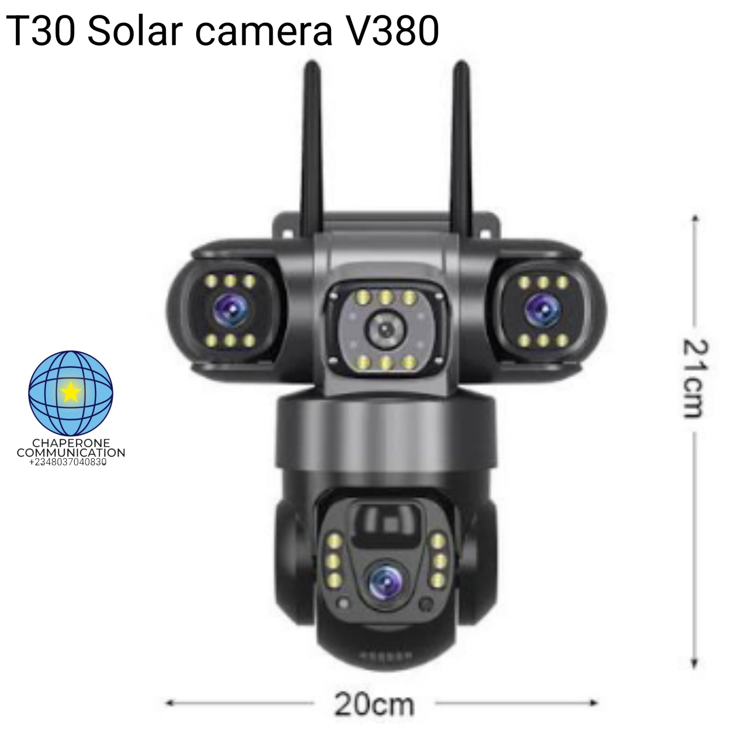 T30 V380 Pro 3-Lens Solar CCTV PTZ Security Camera | Triple PTZ Off-Grid Surveillance