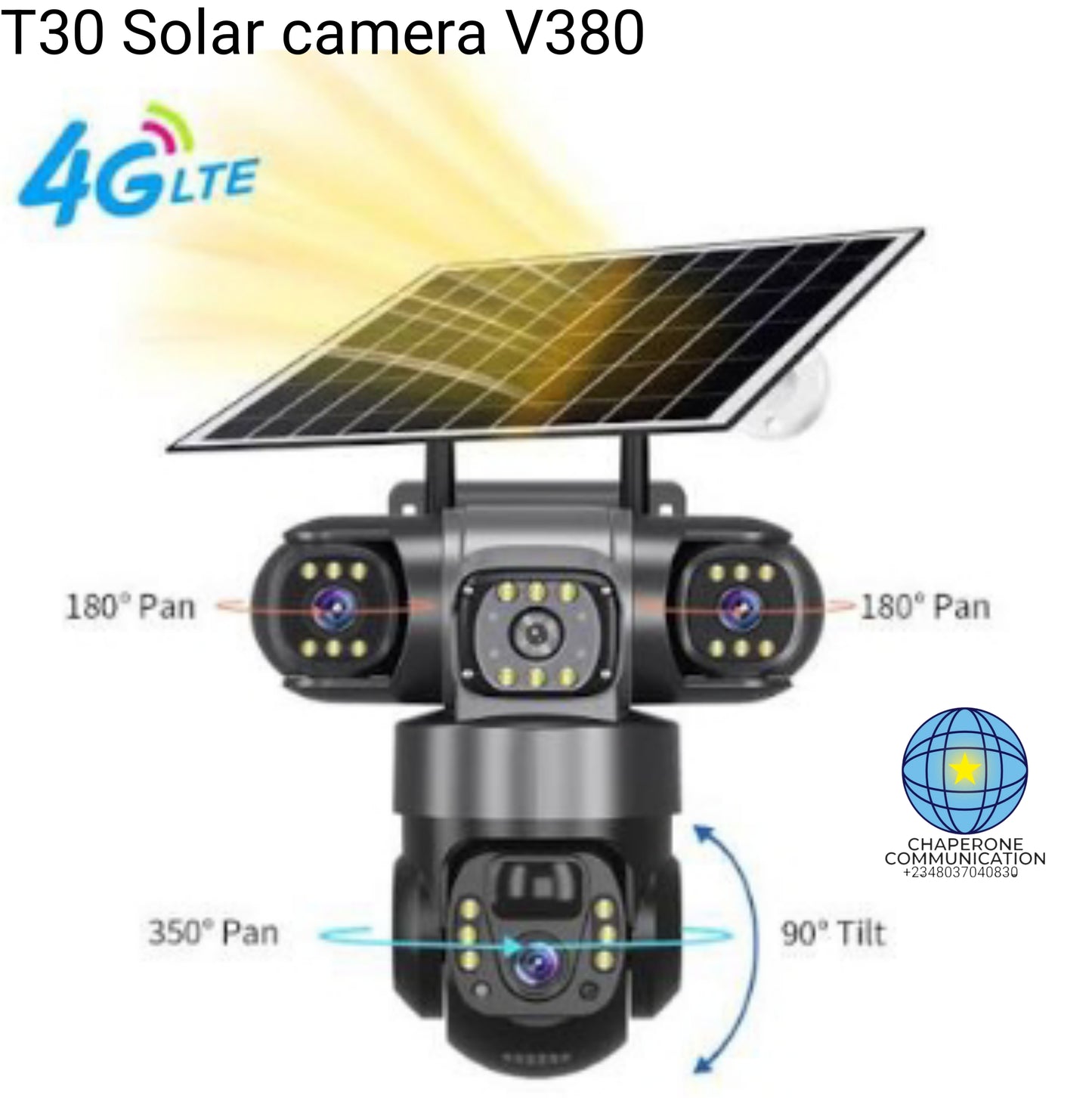 T30 V380 Pro 3-Lens Solar CCTV PTZ Security Camera | Triple PTZ Off-Grid Surveillance