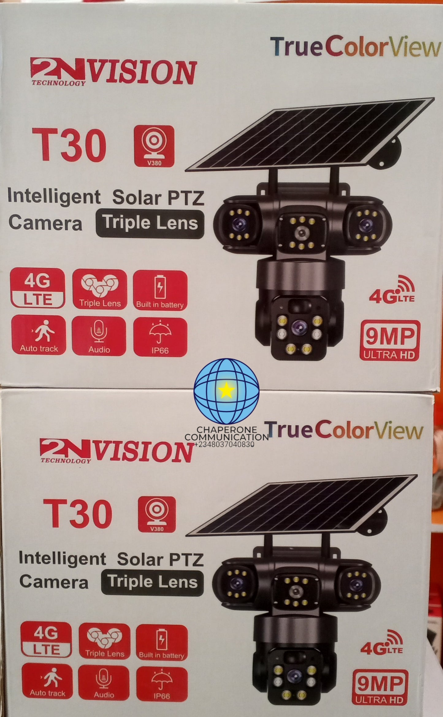 T30 V380 Pro 3-Lens Solar CCTV PTZ Security Camera | Triple PTZ Off-Grid Surveillance