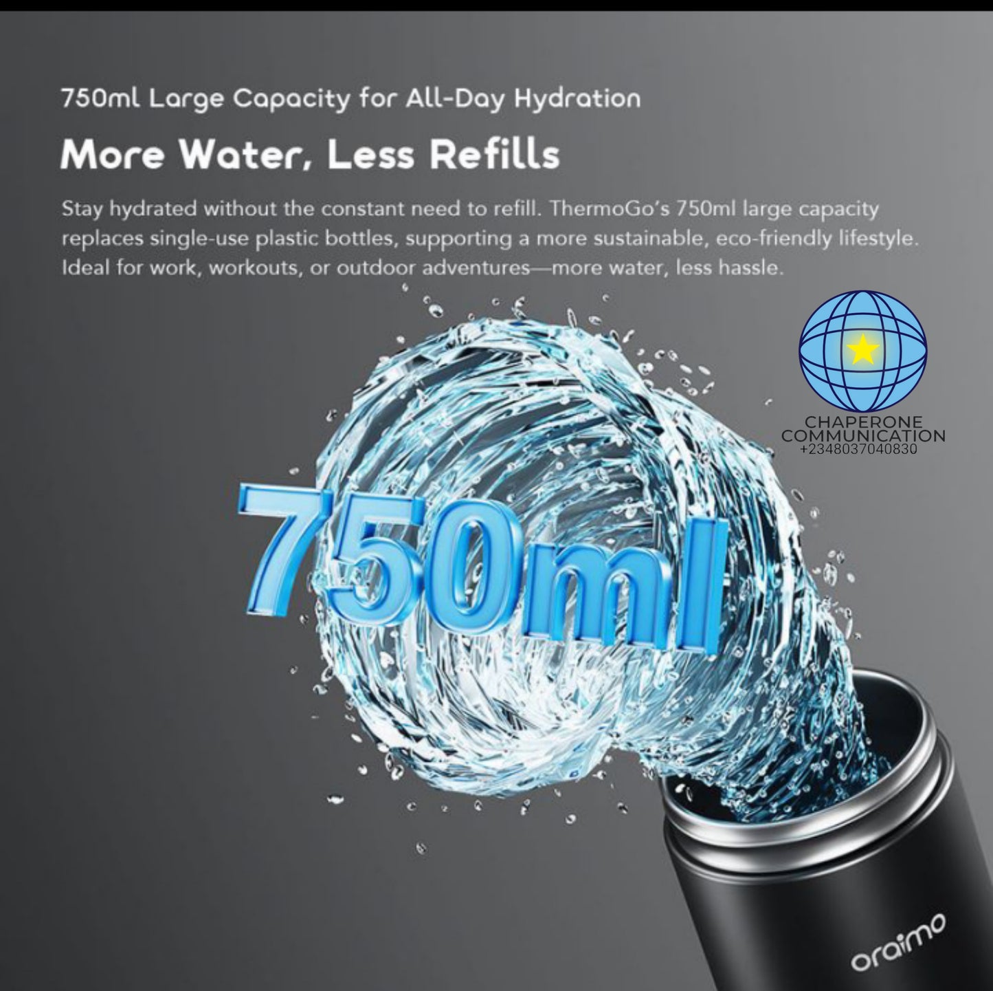 Oraimo ThermoGo 750ml Stainless Steel Insulated Thermos | OH-VIT201N