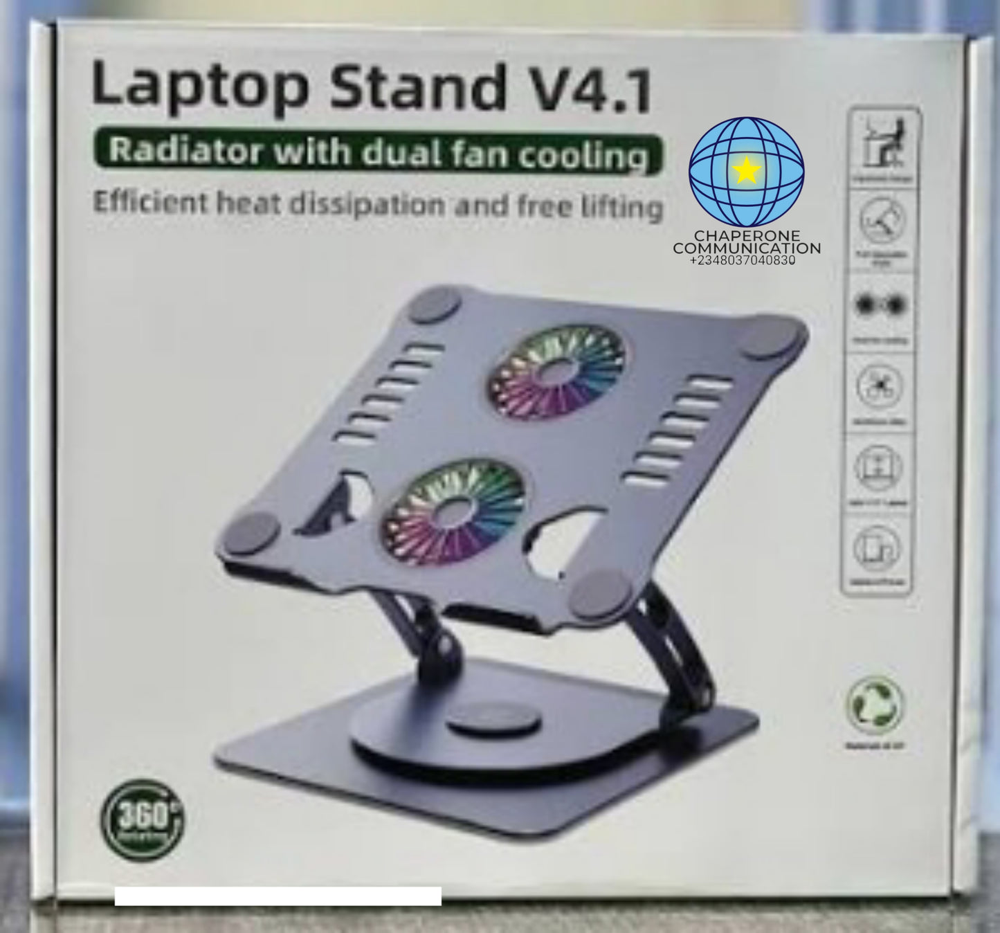 Laptop Stand V4.1 with Built-in Electric Cooling Fan — Adjustable | Ergonomic | Anti-Overheating