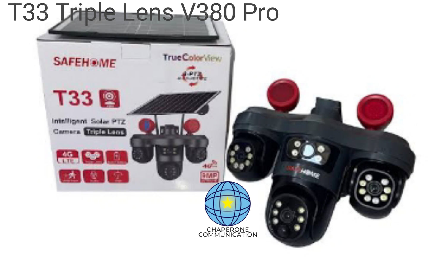T33 V380 Pro 3-Lens 3-PTZ Solar CCTV Security Camera | Triple View Smart Surveillance