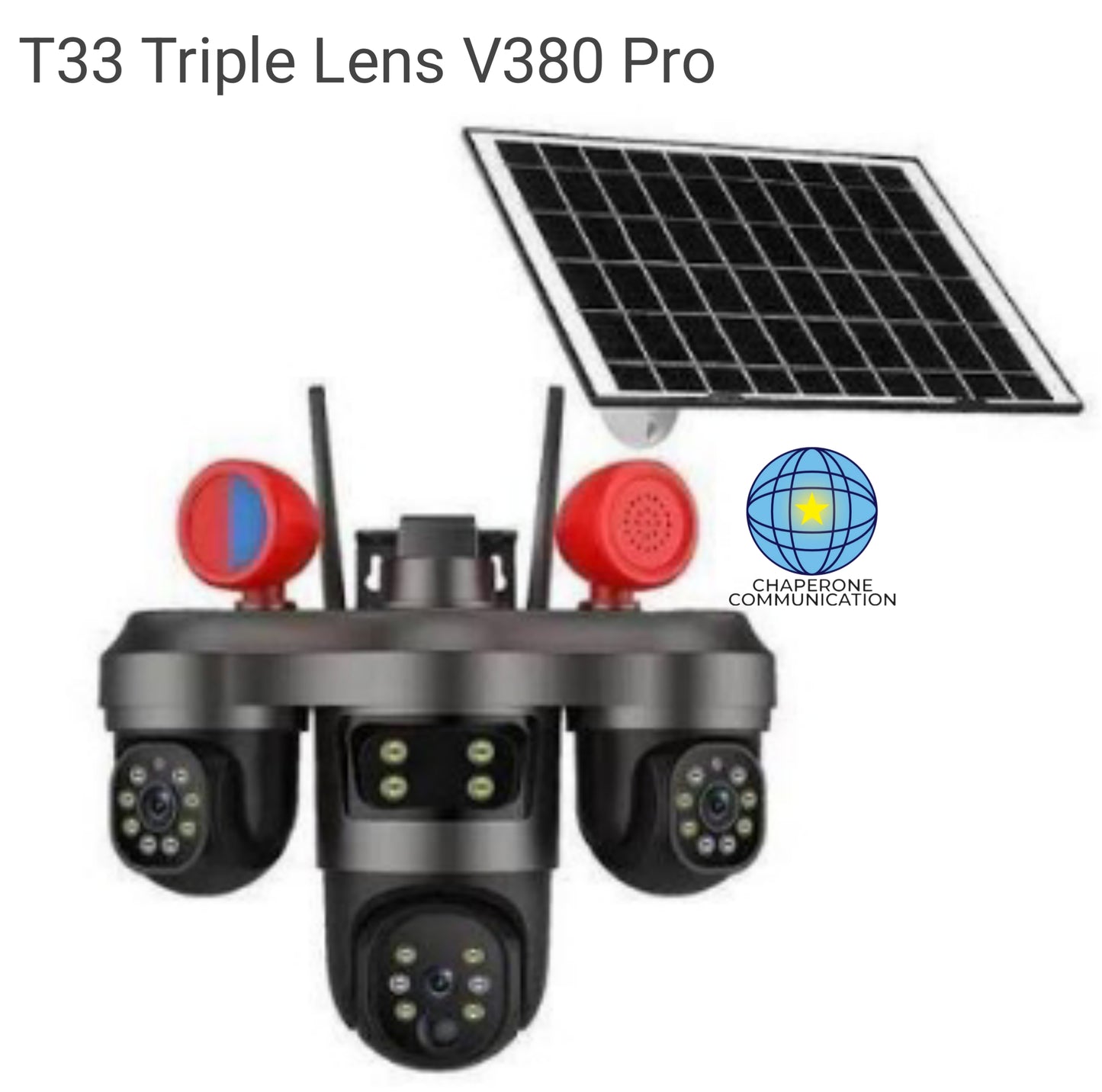 T33 V380 Pro 3-Lens 3-PTZ Solar CCTV Security Camera | Triple View Smart Surveillance