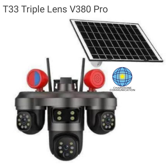 T33 V380 Pro 3-Lens 3-PTZ Solar CCTV Security Camera | Triple View Smart Surveillance
