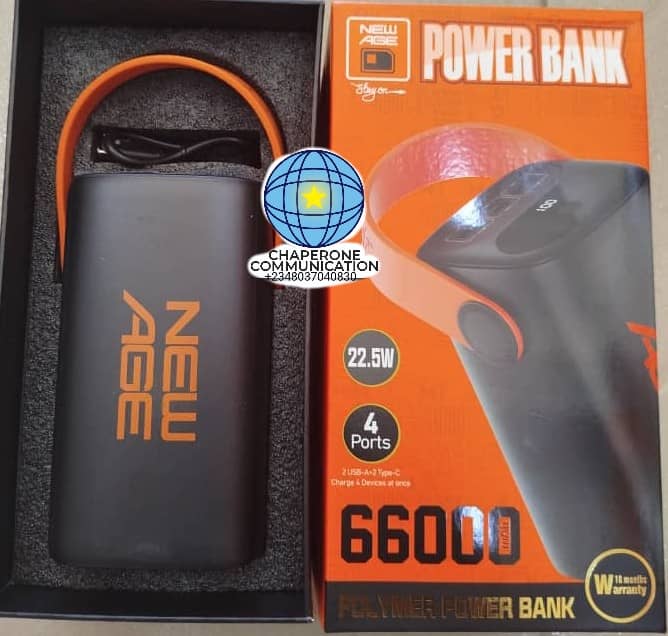 New Age Turbo Ultra 6 | 66,000mAh 22.5W Fast Charging Power Bank — LED Flashlight | Multi-Port