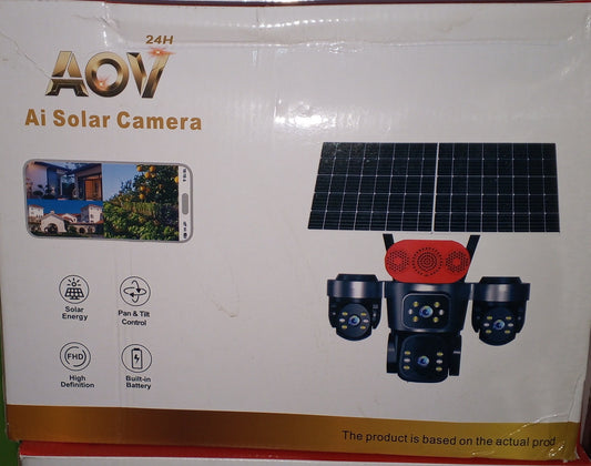 AOV 4-Lens AI Solar Security CCTV Camera | 360° Quad View Smart Surveillance