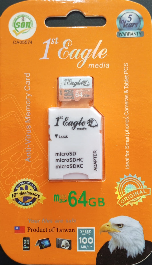 First Eagle 64GB MicroSD Memory Card — High Speed | 5-Year Warranty