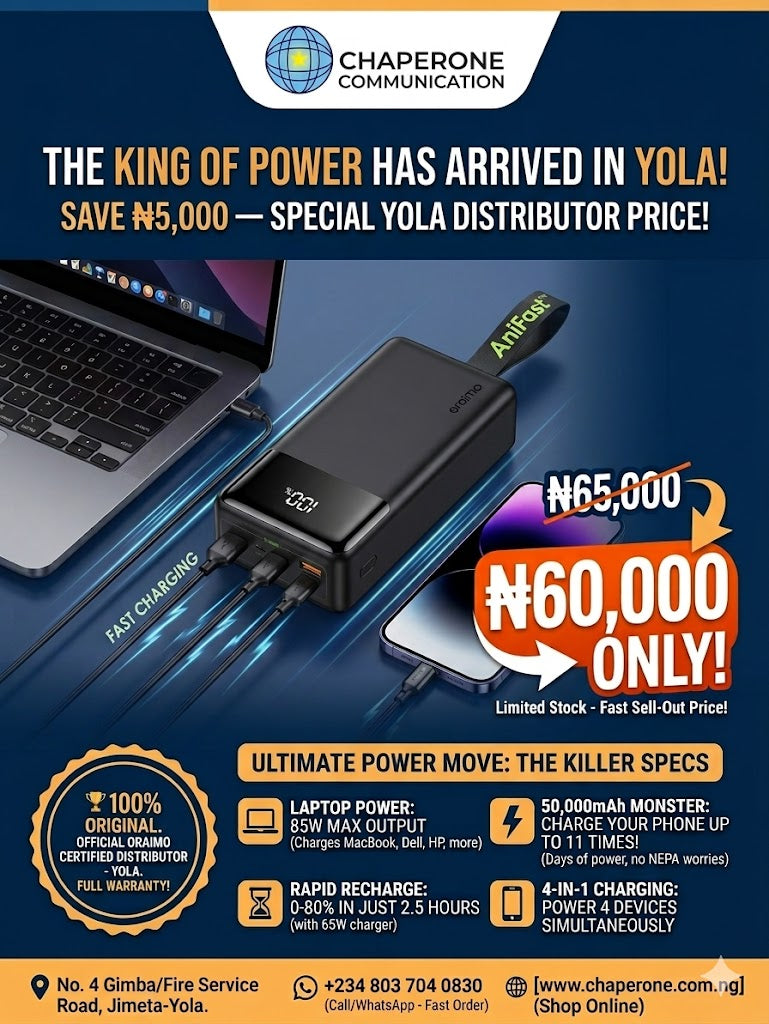 Oraimo Power Jet 501 85W 50,000mAh Fast Charging Laptop Power Bank