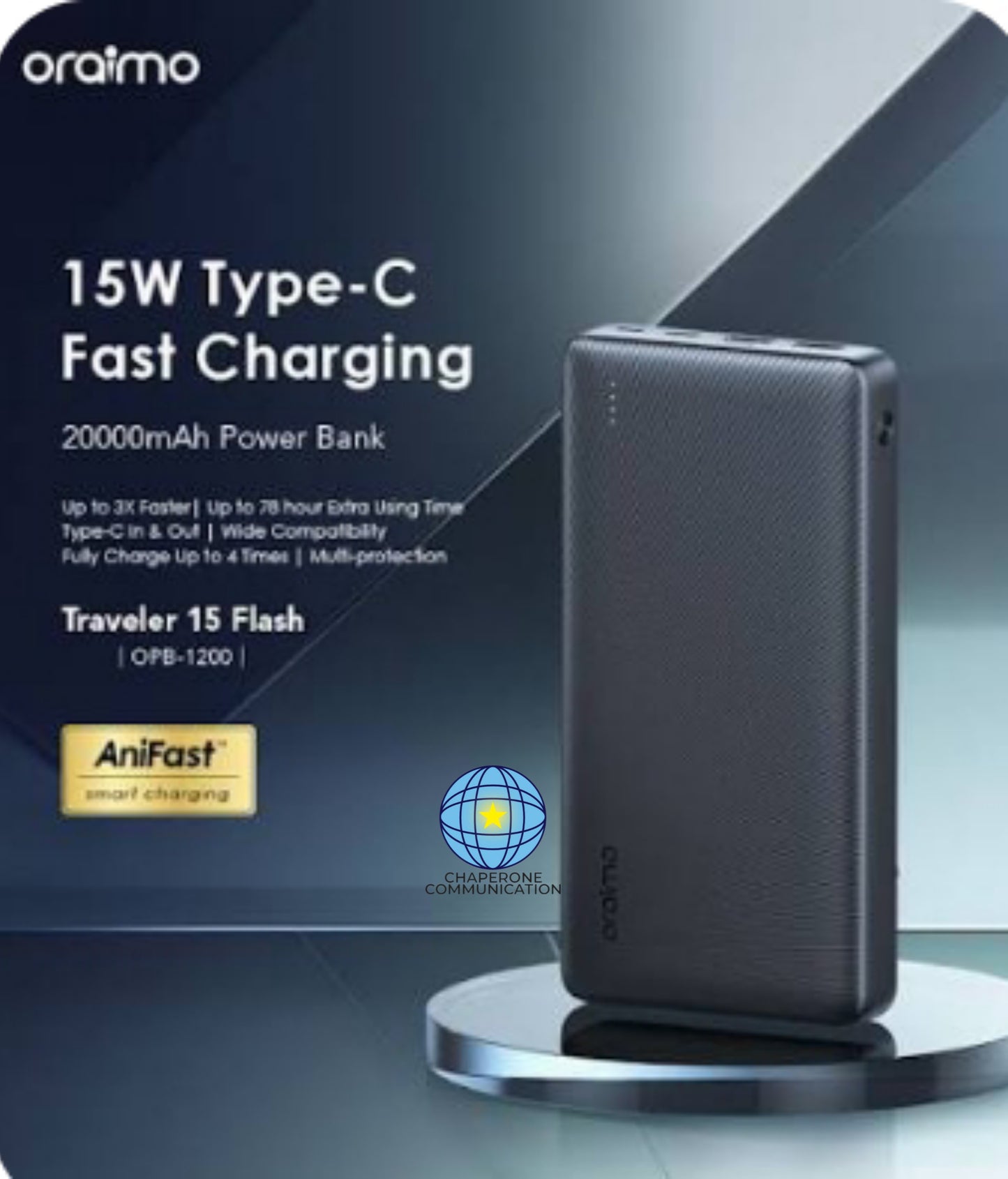 Oraimo Traveler 15 20,000mAh Power Bank — 15W Fast Charging | OPB-1201P
